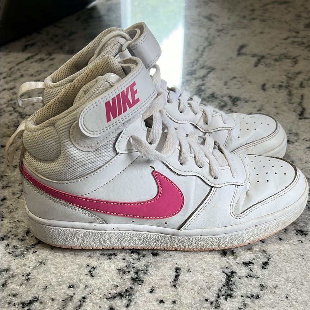 Nike Kids White and Pink High-Top Snackers. Blazers